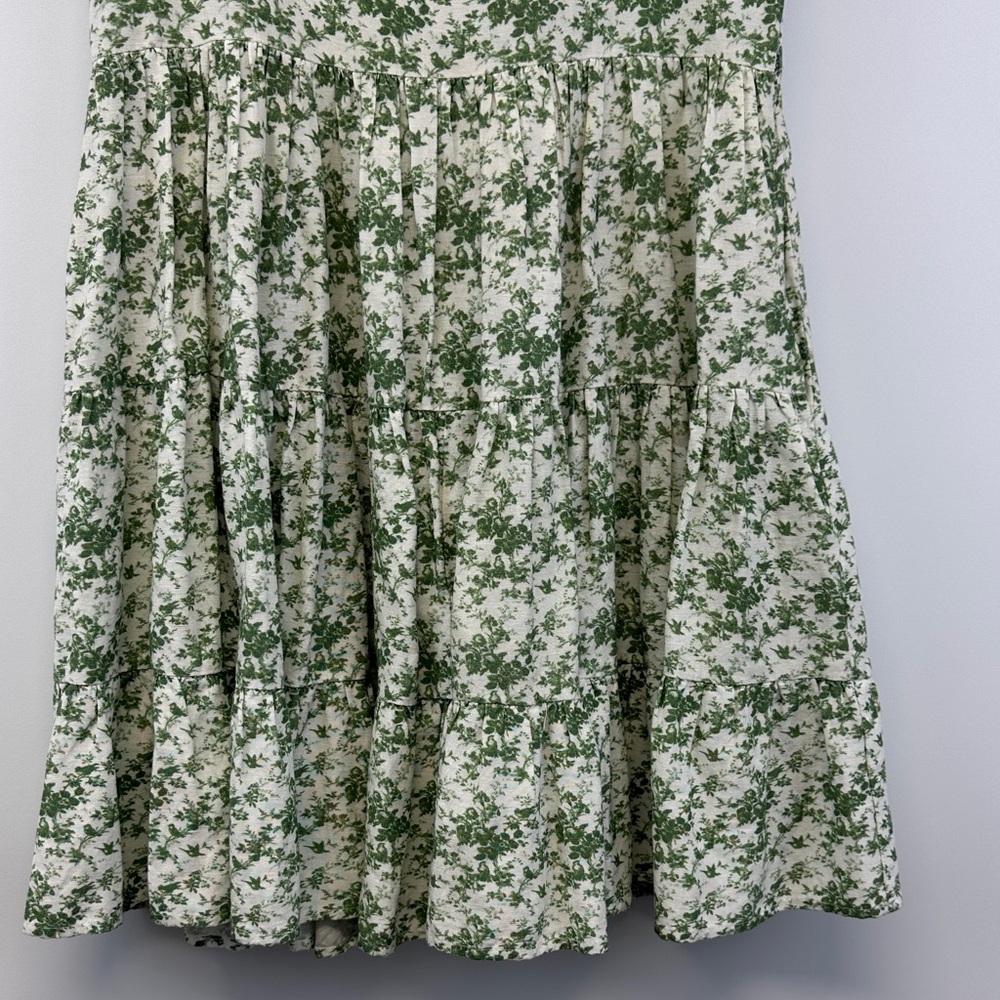 Krewe Du Q Green Floral Toile Puff Sleeve Cottagecore Mini Dress Size S - Picture 4 of 8
